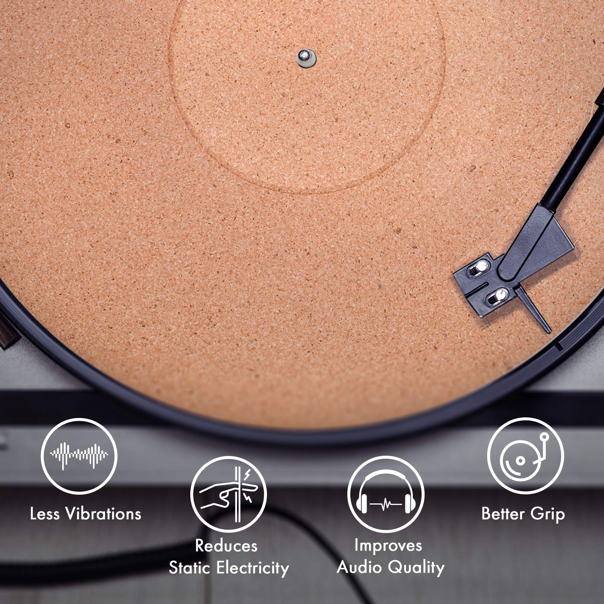 Cork and Rubber Turntable Mat by PRO SPIN for Vinyl LP Record Players (3mm) | Cork Turntable Mat with High-Fidelity Audiophile Acoustic Sound Support | Record Player Mat Helps Reduce Static and Dust