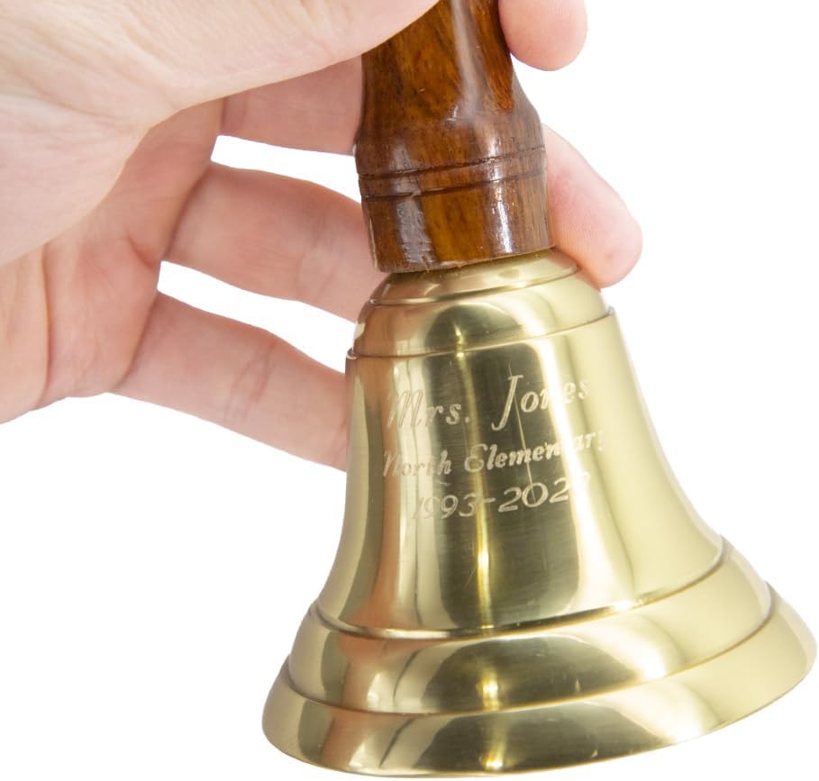 Engravable Solid Brass School Bell and Teacher Handbell (X-Large, Engraved)