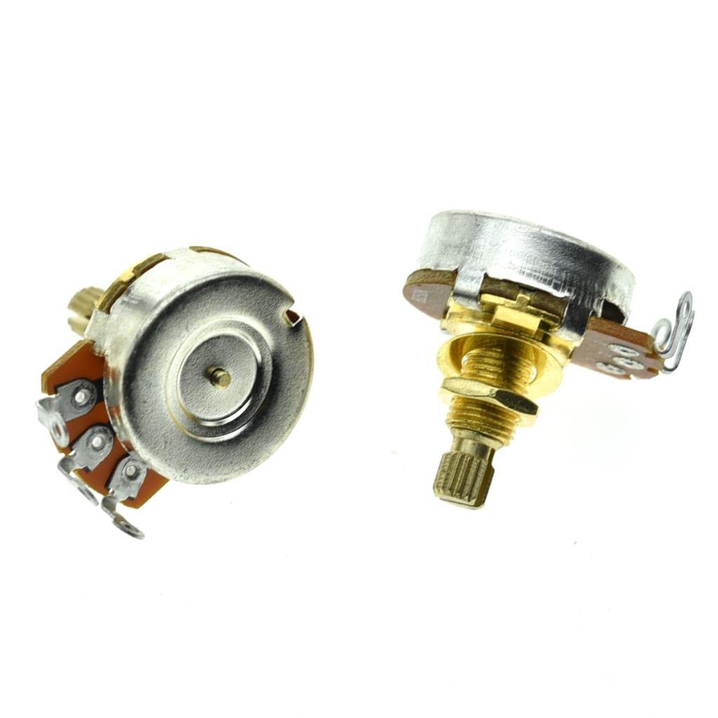 KAISH Pack of 2 Full Size Metric Guitar Bass Pots with 18mm Brass Shaft Linear Taper Potentiometers B250K