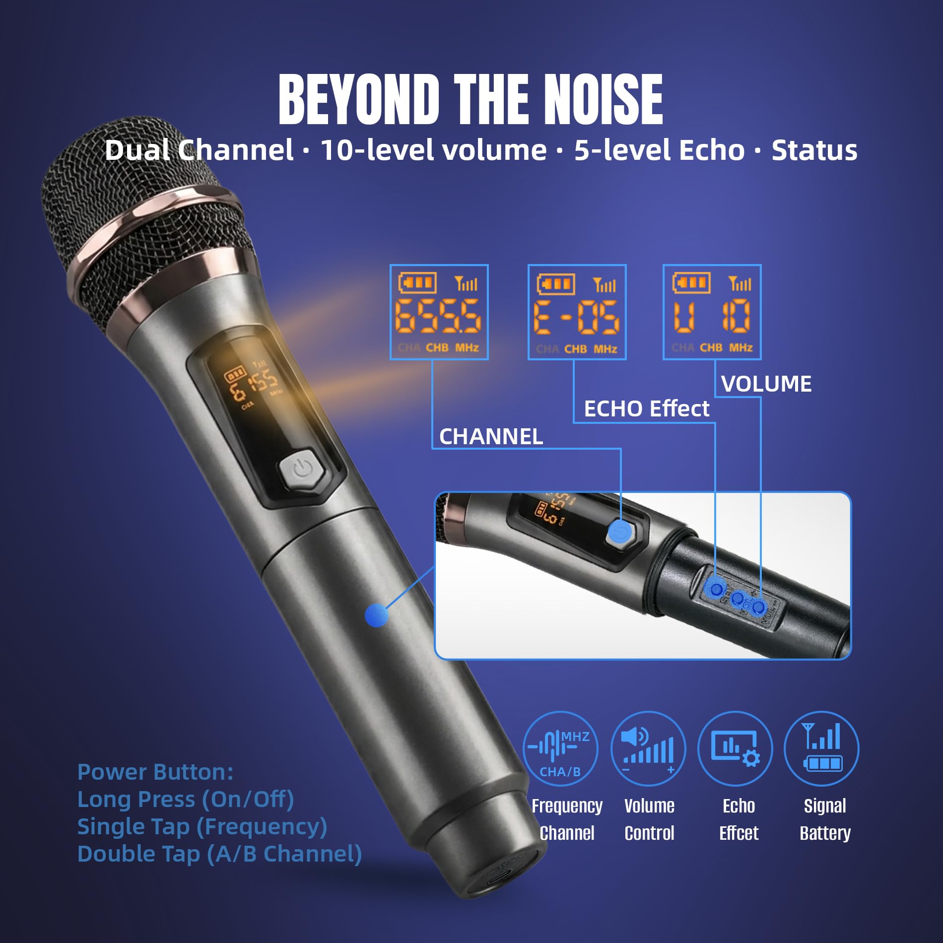 WONATU Wireless Karaoke Microphone, Rechargeable Wireless Microphone System for Singing and Karaoke, 2.4G Handheld Wireless Microphones with Type-C Charging, 500 ft Range, 6.35mm/3.5mm Mic Input