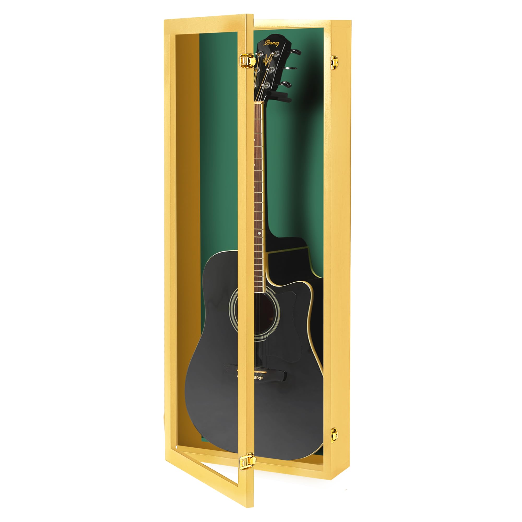 PENNZONI Acoustic Guitar Display Case – Acrylic Acoustic Guitar Case – Guitar Display Case Wall Mount Made from Hardwood Frame & Clear Acrylic – Golden Oak w/Felt Green