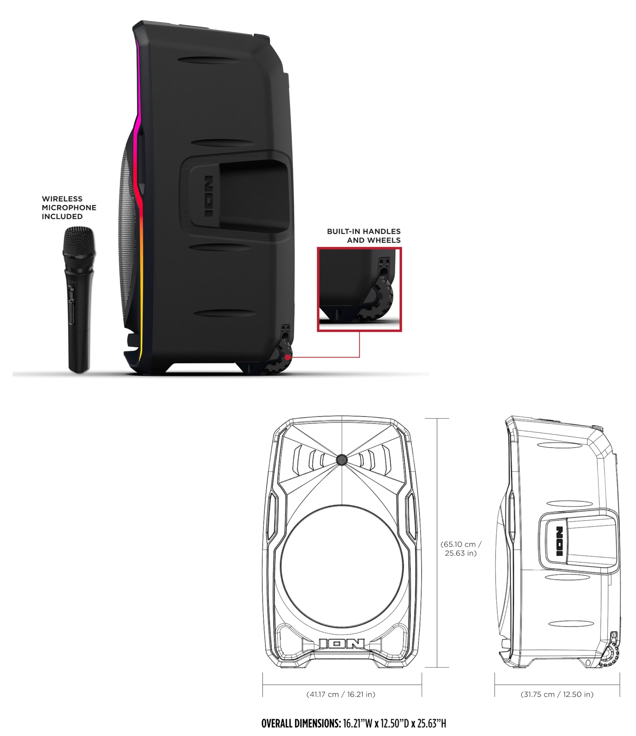ION Audio Total PA APEX Battery-Powered Wireless High-Power PA System with Wireless Microphone, Bluetooth, Integrated Mixer and Party Lights (Renewed)