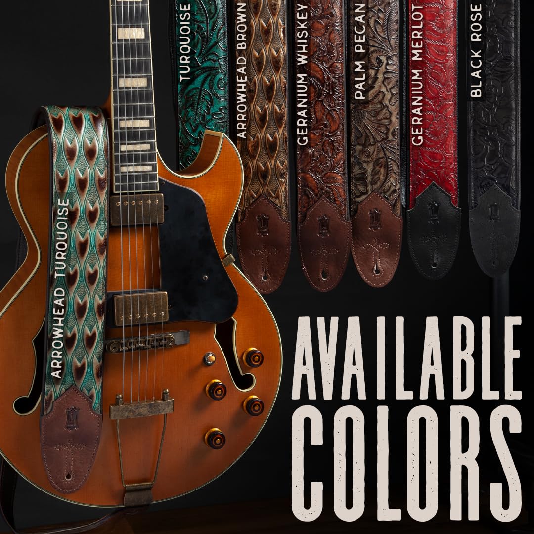 Levy’s Leathers Sundance Series 3″ Width Embossed Leather Guitar Strap – Premium Geranium Merlot Western Design, Wide & Comfortable Support (M4WP-003)