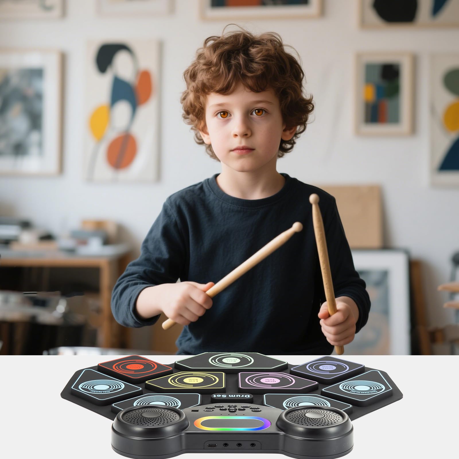 2025 Upgrade Electronic Drum Set 9-Pad Roll-Up – Portable Silicone Drum Kit with 2 Pedals, Built-in Speakers, MIDI & Headphone Jack – Ideal for Practice & Travel (Oldmodel-TW)