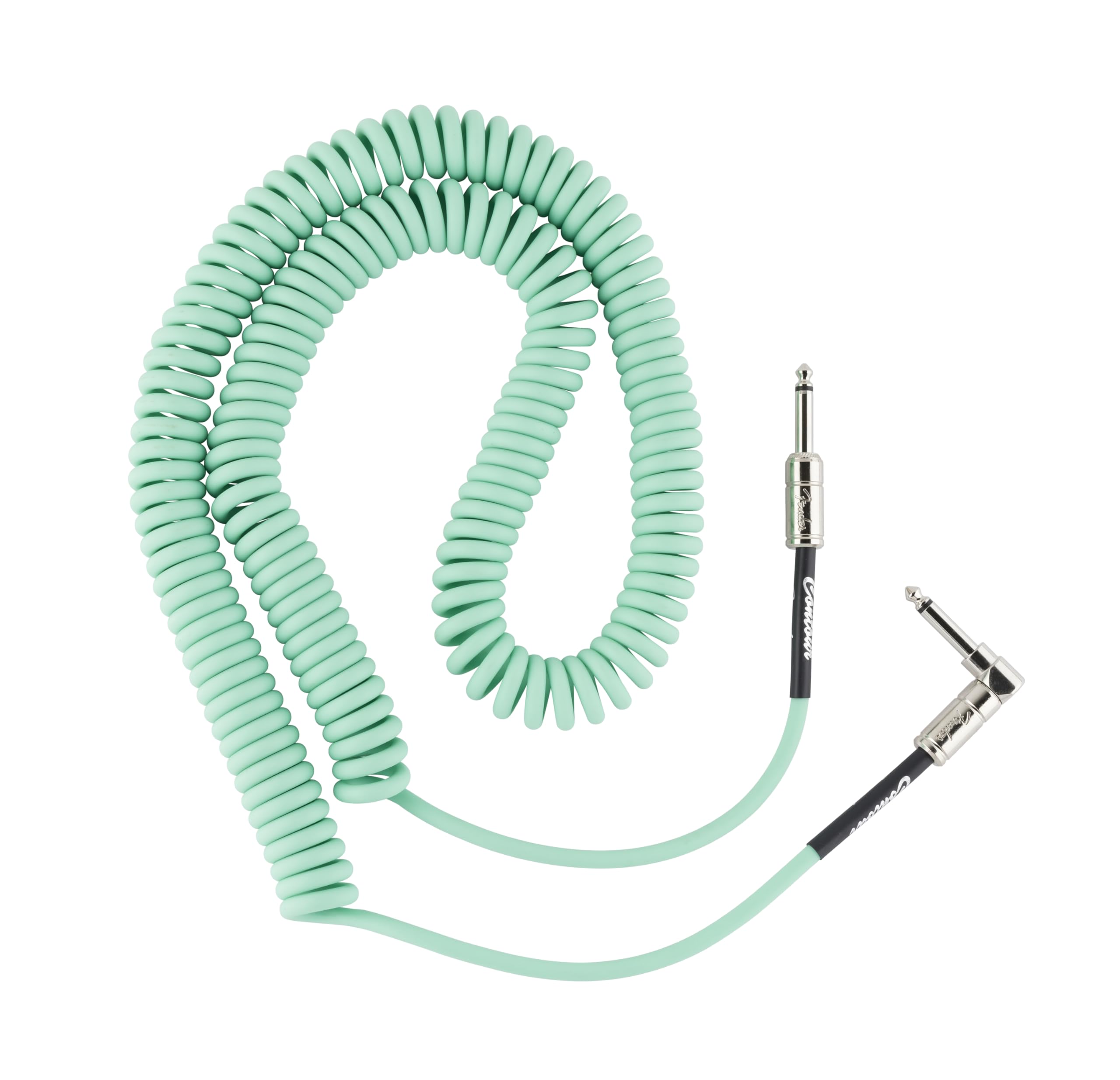 Fender Contour Coiled Instrument Cable, Guitar Accessories, Straight/Angle, Seafoam Green, 30 ft