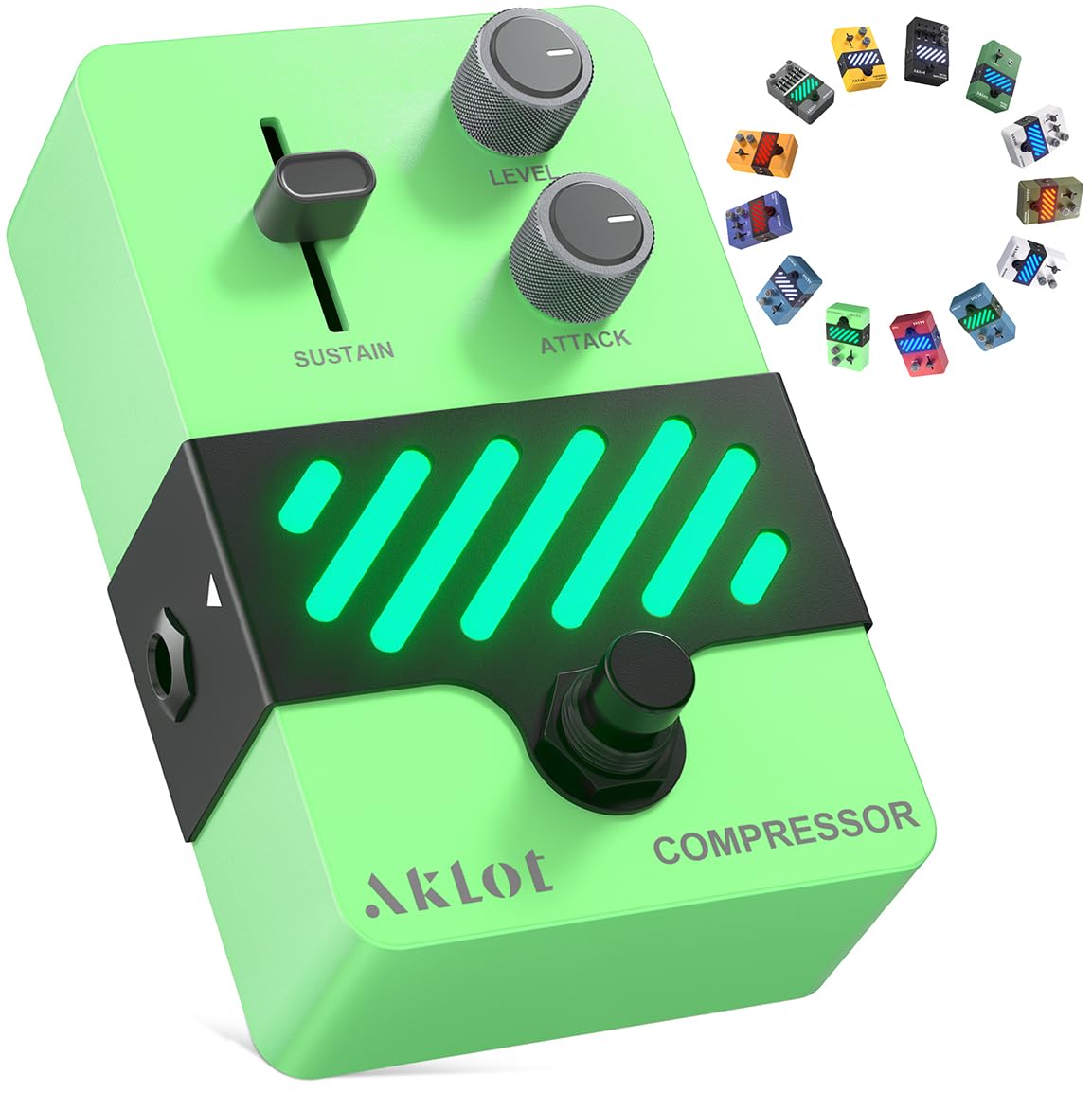 AKLOT Compressor Electric Guitar Pedal: Smooth Studio-Level Compression for Clean Sustain, Dynamic Touch-Responsive Control, Level & Sustain Knobs, Mini Guitar Effect Pedal True Bypass, NEON PulseLock