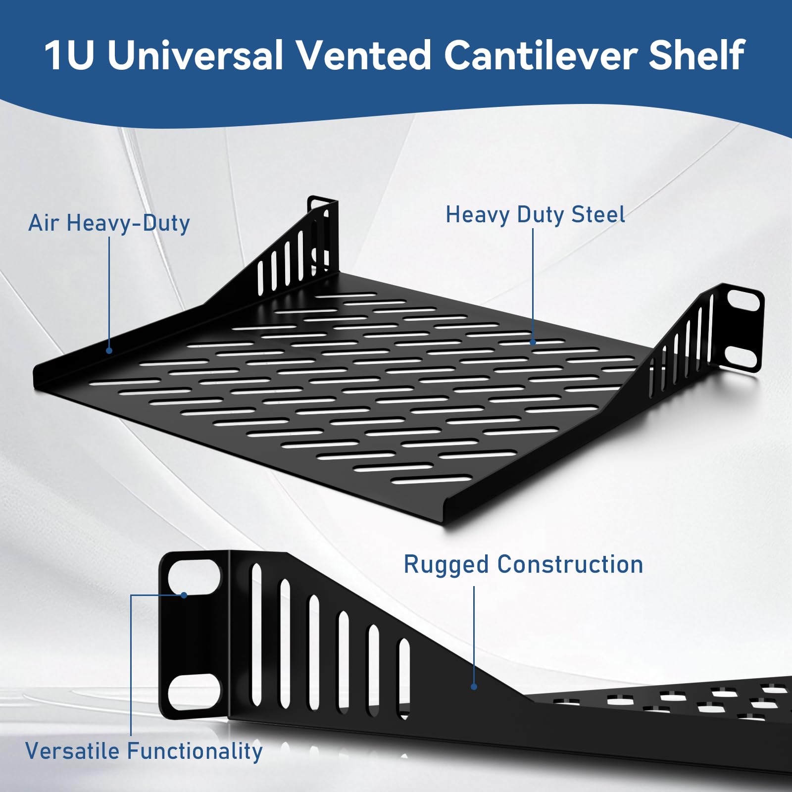 10 inch 1U Server Rack Shelf, Ventilated Rack-Mounted Cantilever Tray