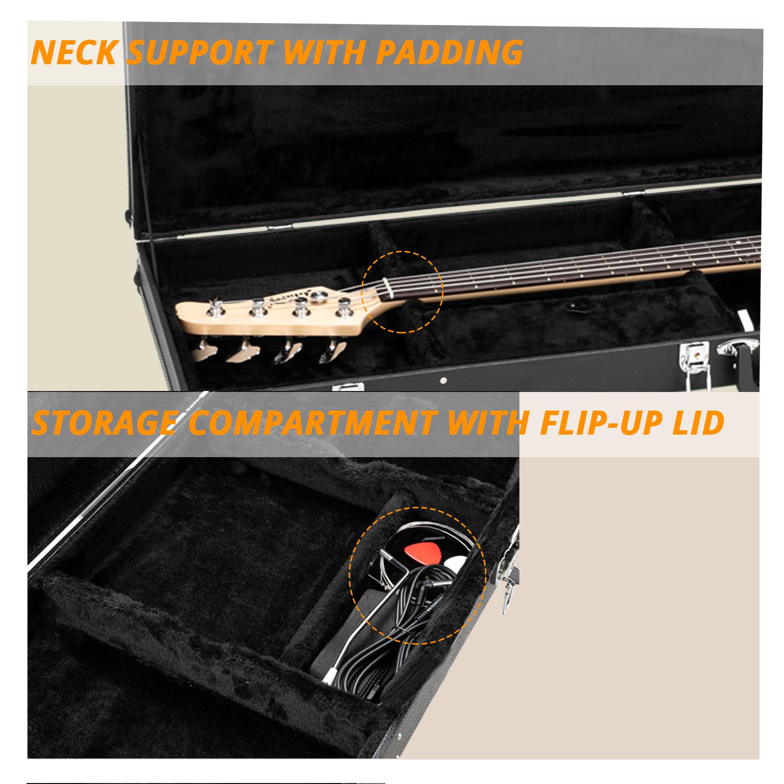 Ktaxon Bass Guitar Hard Case with Lock Latch and Soft Padding, Black