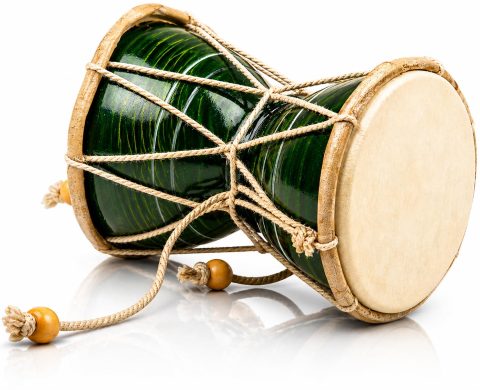 Indian Damru Hand Drum, 4 Inch Small, Wood & Leather Percussion Instrument