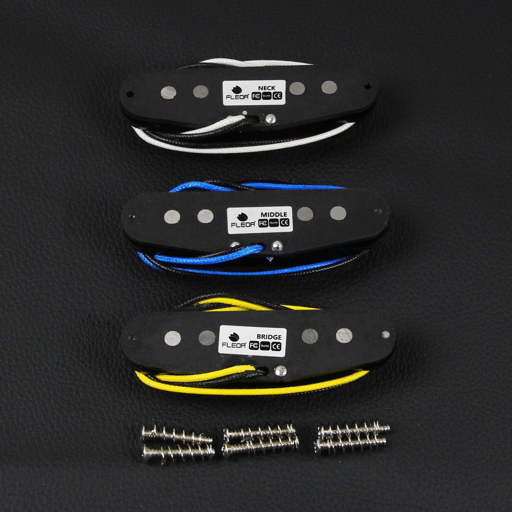 FLEOR Single Coil Pickup Alnico 5 Guitar Neck/Middle/Bridge Pickups Set Staggered, Black