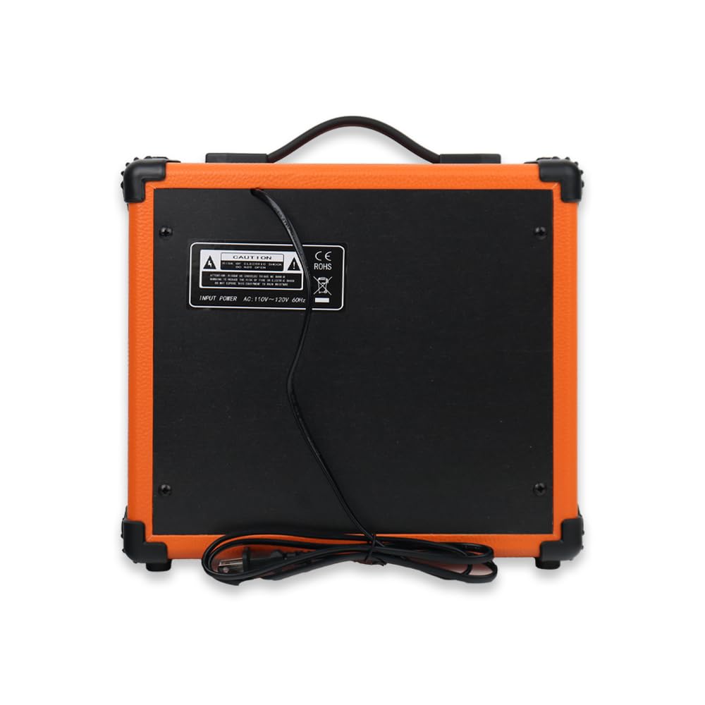 Vendrato Electric bass Amplifier 20w amp Orange Color Multi Band Treble Middle bass mp3 Headphone Jack Portable for Starter Beginner Travel Amp Practice noiseless Cable Picks and Adapter with