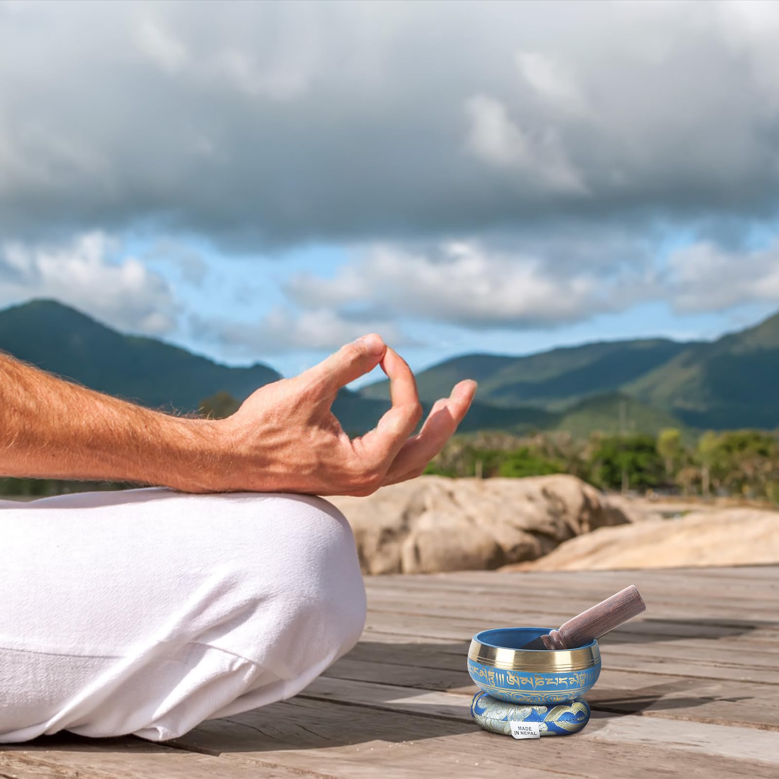 Kmise Tibetan Singing Bowls Set- Handmade in Nepal Meditation Sound Bowls for Yoga, Meditation, Mindfulness, Healing and Chakra Balancing, Stress Relief (3.5′, Blue)