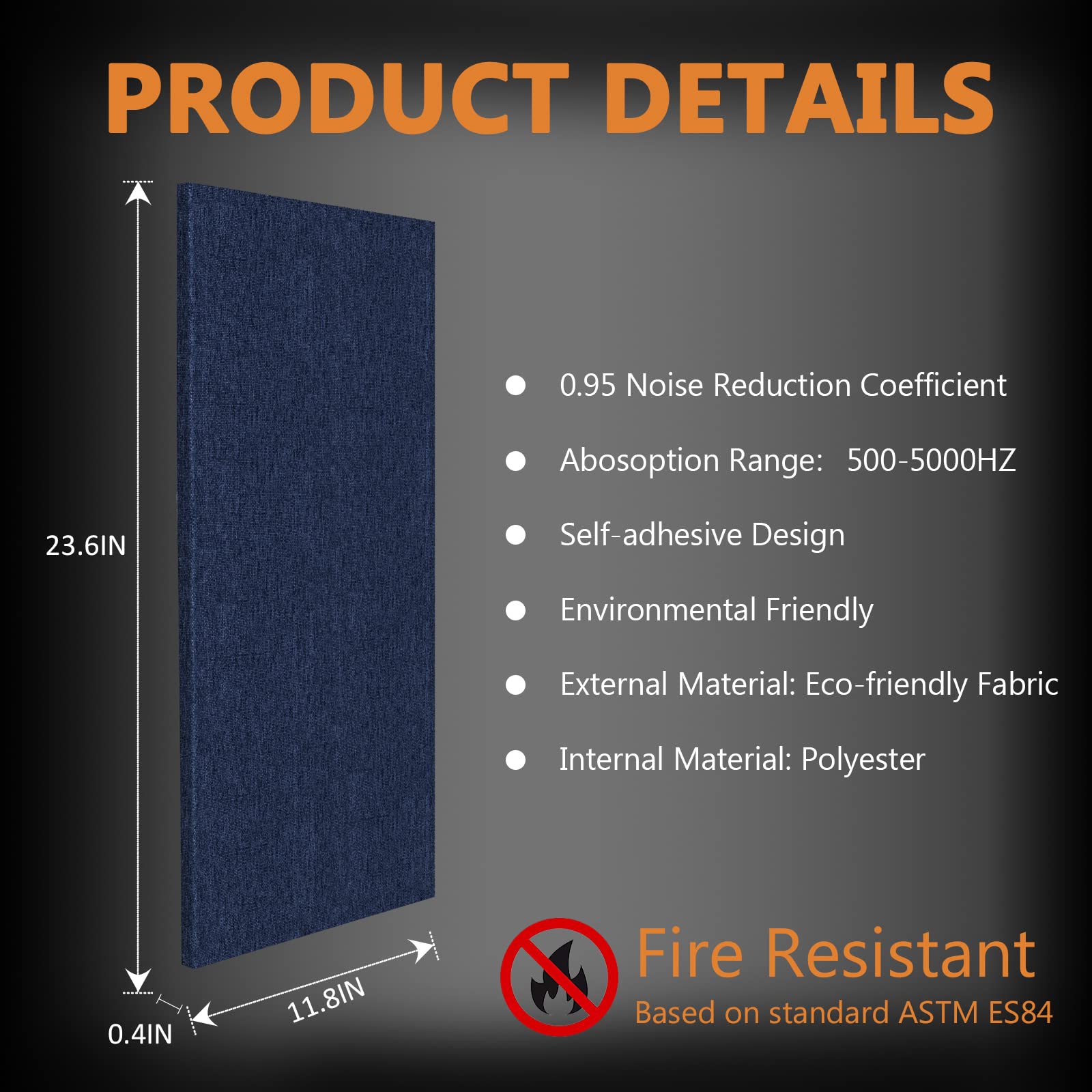 BUBOS 4 PCS Acoustic Panels,24”x12” Fabric Soundproof Wall Panels,Self-adhesive Sound Absorbing Panels for Studios, Office, Home Theater (Navy Blue)