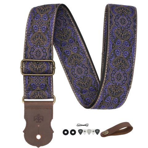 BOONSPARK Guitar Strap – Double Layer Crazy Horse Cowhide Ends,Safe Durable,2in,Soft Adjustable Guitar Straps for Acoustic&Electric Guitars,Bass,Ukulele,Guitarists Gift Set,Purple Blossom
