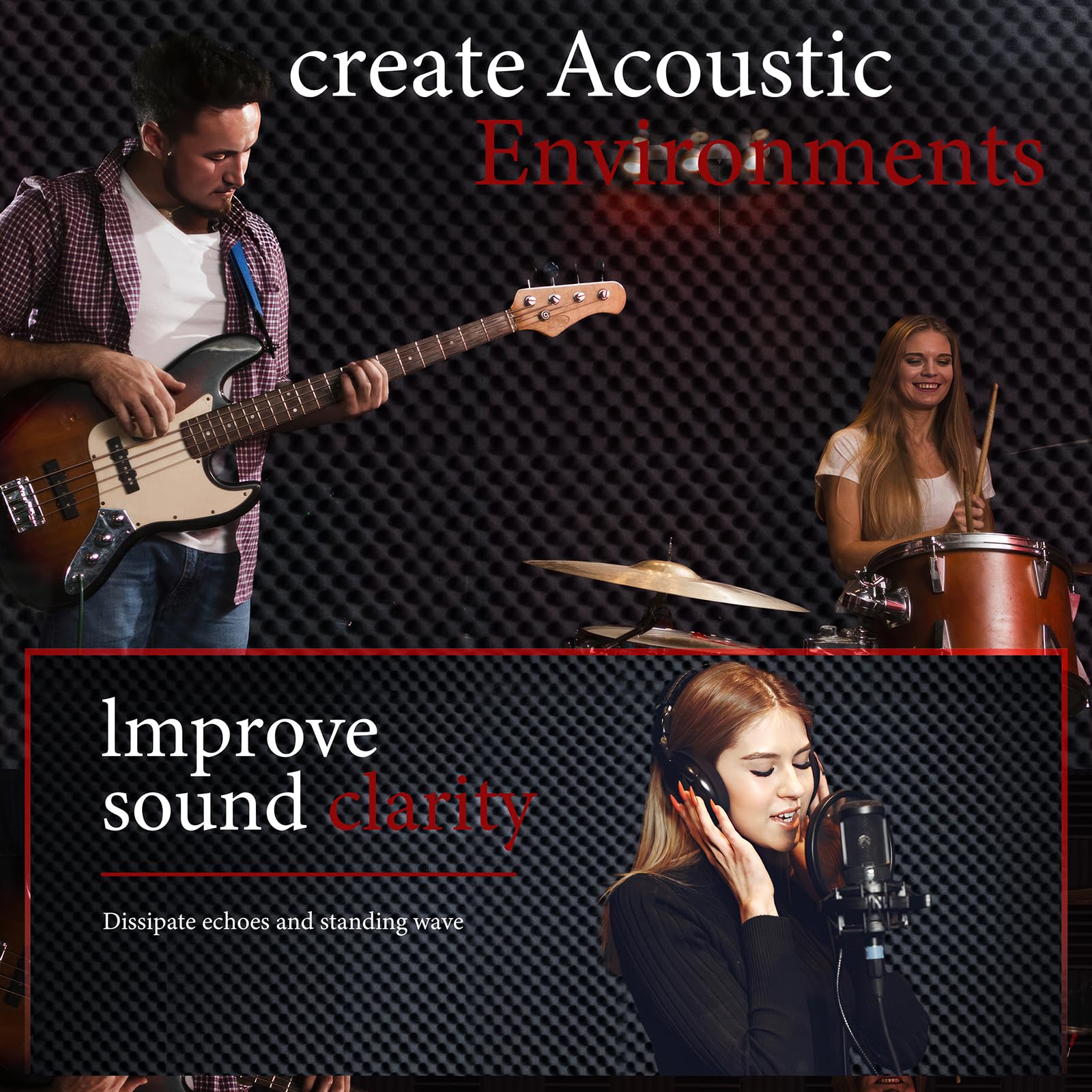 Evovoce Sound Dampening Foam Panels, 2 Pack 48″ x 24″ x 2″ High Density Egg Crate Foam, Acoustic Sound Proofing Wall Panels for Noise Reduction, Recording Studio, Gaming