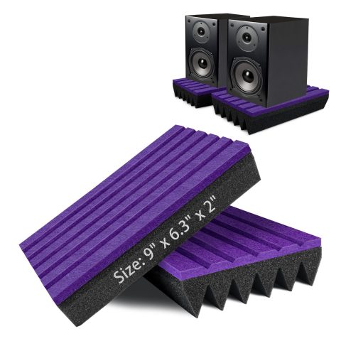 TroyStudio 9 x 6.3 x 2 Inches Speaker Isolation Pads, 2 Pack Subwoofer Wedge for 3″-4.5″ Studio Monitor Pair, Thick Acoustic Foam Felt Riser Mat, Bass Speaker Feet for Desktop, Home Theater