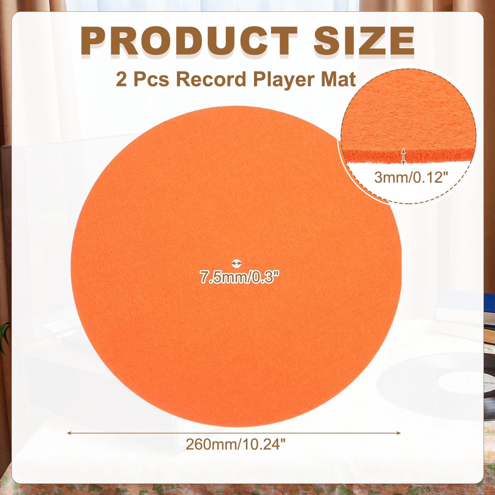MECCANIXITY 2 Pcs Record Player Mat, 10 Inch Turntable Mat 3mm Felt Turntable Pad for Vinyl Record Player, Orange