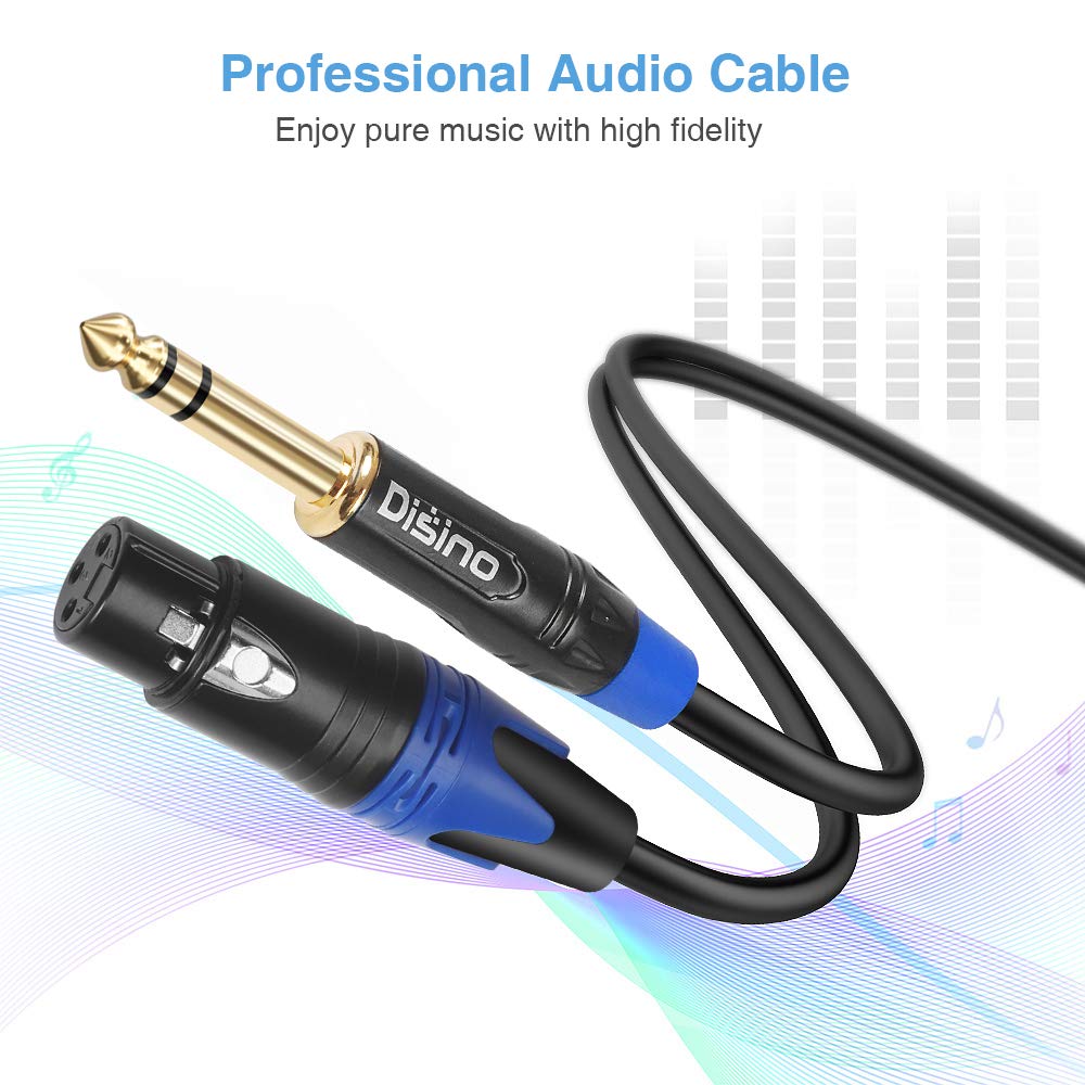 Disino XLR Female to 1/4 Inch 6.35mm TRS Stereo Jack Cable, 3 Pin Female XLR to Quarter inch Balanced Signal Interconnect Patch Cord (6.6 Feet)