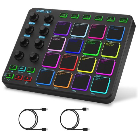Umelody JP-1 MIDI Pad Controller with Wireless Connection, 16 RGB Beat Pads for Music Production, Portable Beat Maker for Beginners, Finger Drumming, Sampling, Looping on Laptop, Tablet, Phone