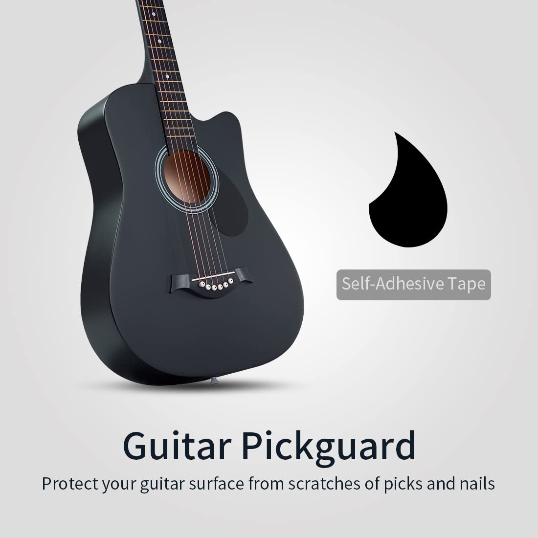 Lankro 38 inch Guitar Black Acoustic Guitar Beginner kit Adult Cutaway Acoustic Guitar Guitarras Starter Set Bundle with Padded Gig Bag, Strap, Capo, Strings, Picks