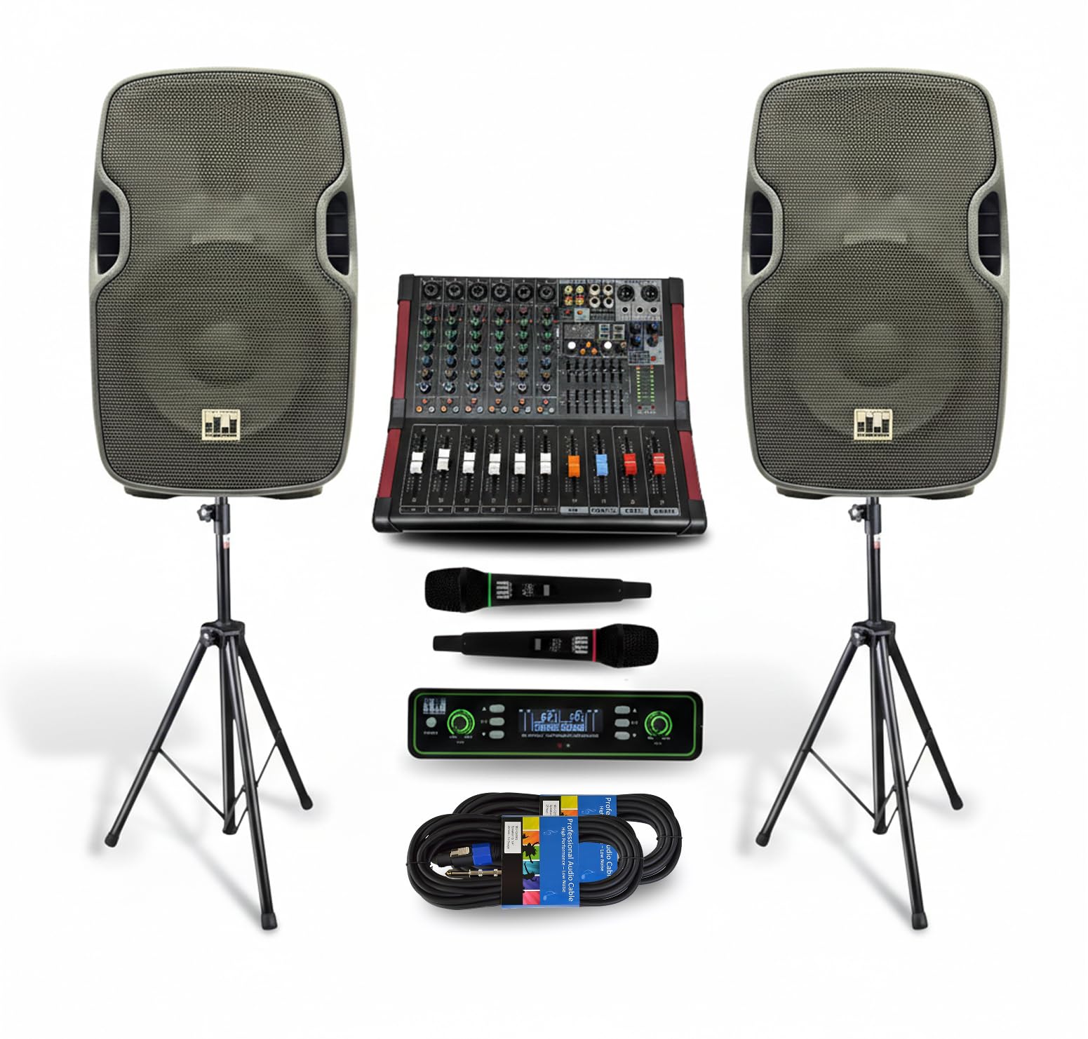 Pa Speaker System with Wireless Microphone and Speakers 12” w/2000W