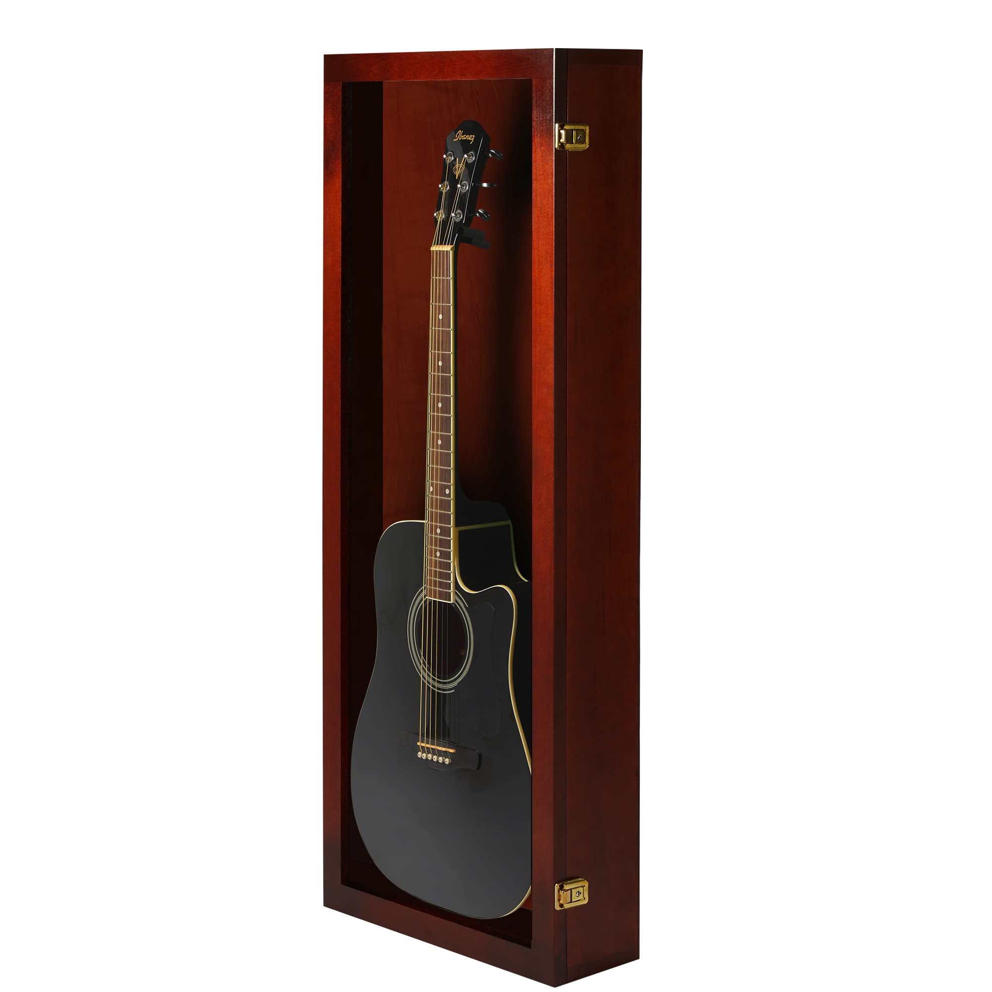 PENNZONI Acoustic Guitar Display Case – Acrylic Acoustic Guitar Case – Guitar Display Case Wall Mount Made from Hardwood Frame & Clear Acrylic – Cherry w/No Felt