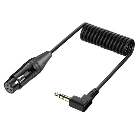 JSADZKJ Right Angle 3.5mm to XLR Aux Cable Coiled 1/8 Inch Jack Stereo to XLR Female Cord Adapter 90 Degree Angle 3.5mm to XLR 90 Microphone Cable for Laptop.Microphone.Amplifier.0.98Ft