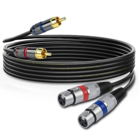 Mugteeve Dual XLR Female to Dual RCA Male Phono Cable Adapter, 5 Feet Balanced 3pin XLRF to Unbalanced RCA Speaker Cable, Gold Plated, OFC Shielded, Noise-Free, for Mixer, Subwoofer, Amplifier