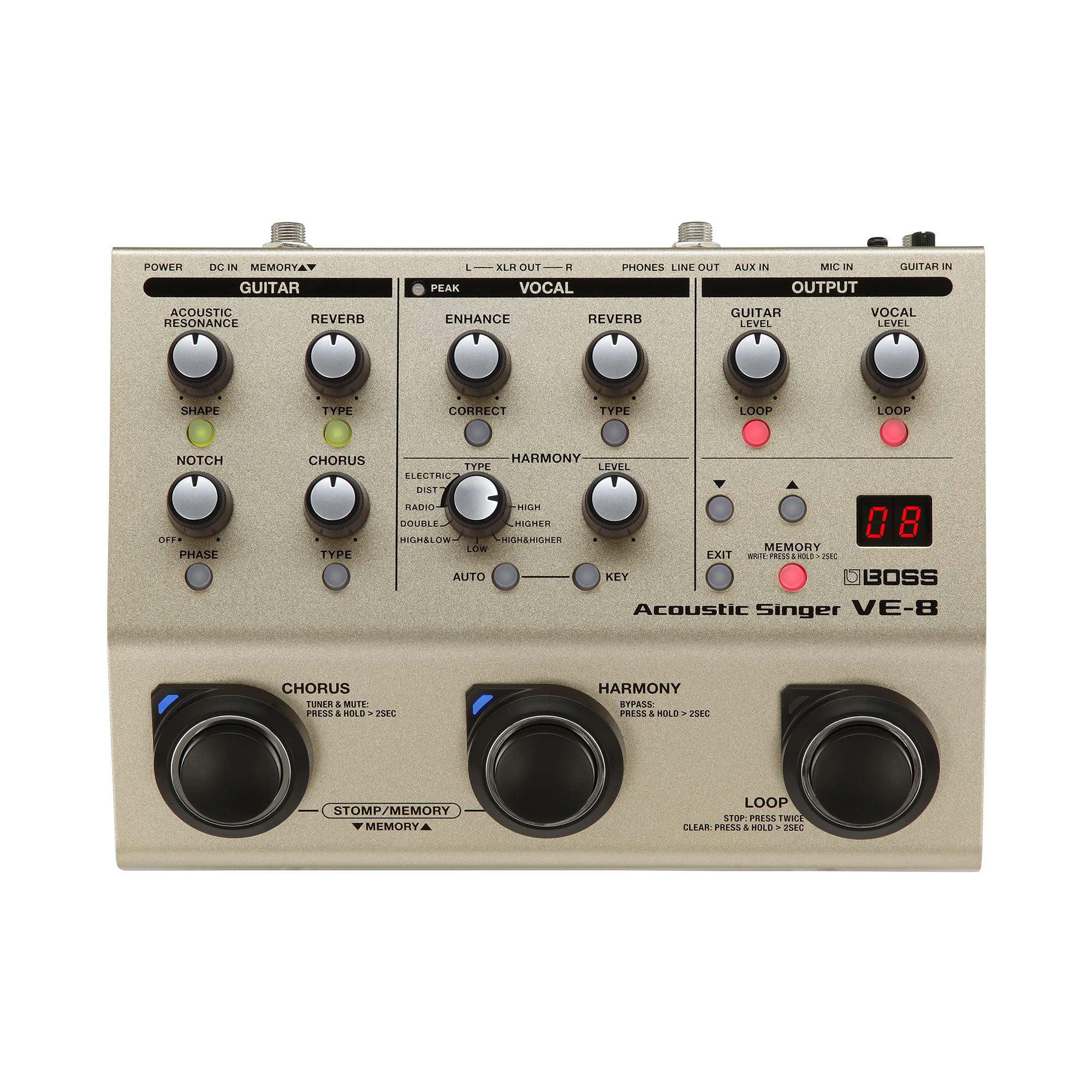 BOSS VE-8 Acoustic Singer | Compact All-In-One Preamp and Effects Solution for Singing Guitarists | Create Natural Harmonies in Real-Time | Studio-Quality Processing | Multiple Vocal Effects | Looper
