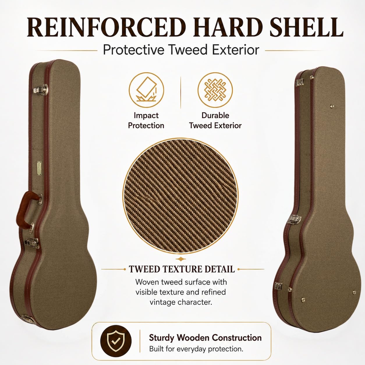 Crossrock Master Series Les Paul Electric Guitar Case | Olive Green Tweed Exterior, Re-Engineered Wooden Shell, Leather Handle & Forest Green Velvet Interio(CRW720LOG)