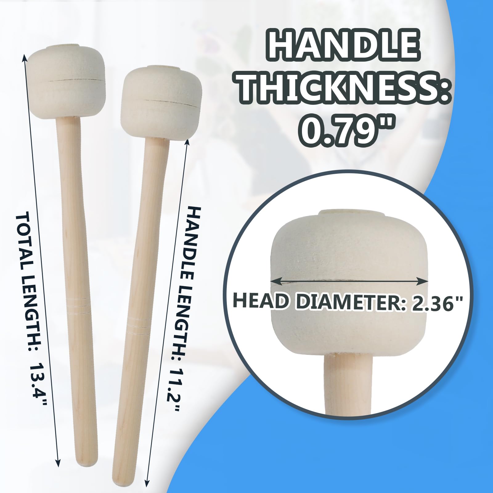 Luomorgo Marching Bass Drum Mallets, Wool Felt, 1 Pair, 13.4 Inch