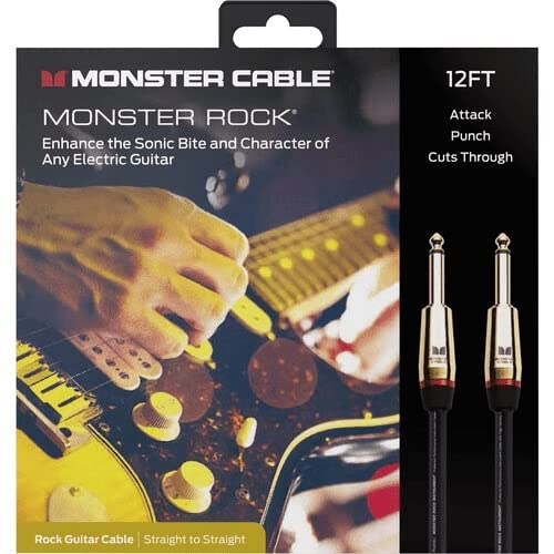 Monster Prolink Rock Instrument Cable. 12 ft Straight to Straight Guitar Cable. 95% Copper Braided Shielded