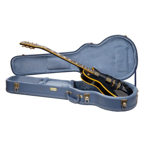 Crossrock Relief Series Les Paul Guitar Case for Single-Cut Electric Guitars | Carved Smoke Blue Finish, Monochrome Blue Velvet Interior, Lock – Premium Wooden Hardshell