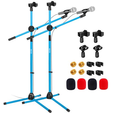 5 Core Mic Stand Floor Pair Universal Height Adjustable 63″ Tripod Holds 2 Mics Portable Foldable Heavy Duty with Telescoping Boom Arm for Studio On Stage – MS DBL G SKY BLU 2 PCS