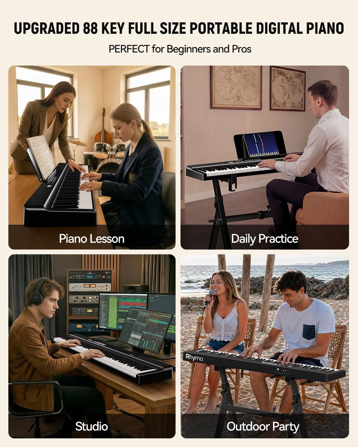 Folding Keyboard Piano, Rhymo Upgraded 88 Key Full Size Portable Semi Weighted Electric Piano Keyboard with 30W Stereo Surround Speaker, USB MIDI, Sustain Pedal for Beginners & Adults (QJT0016)
