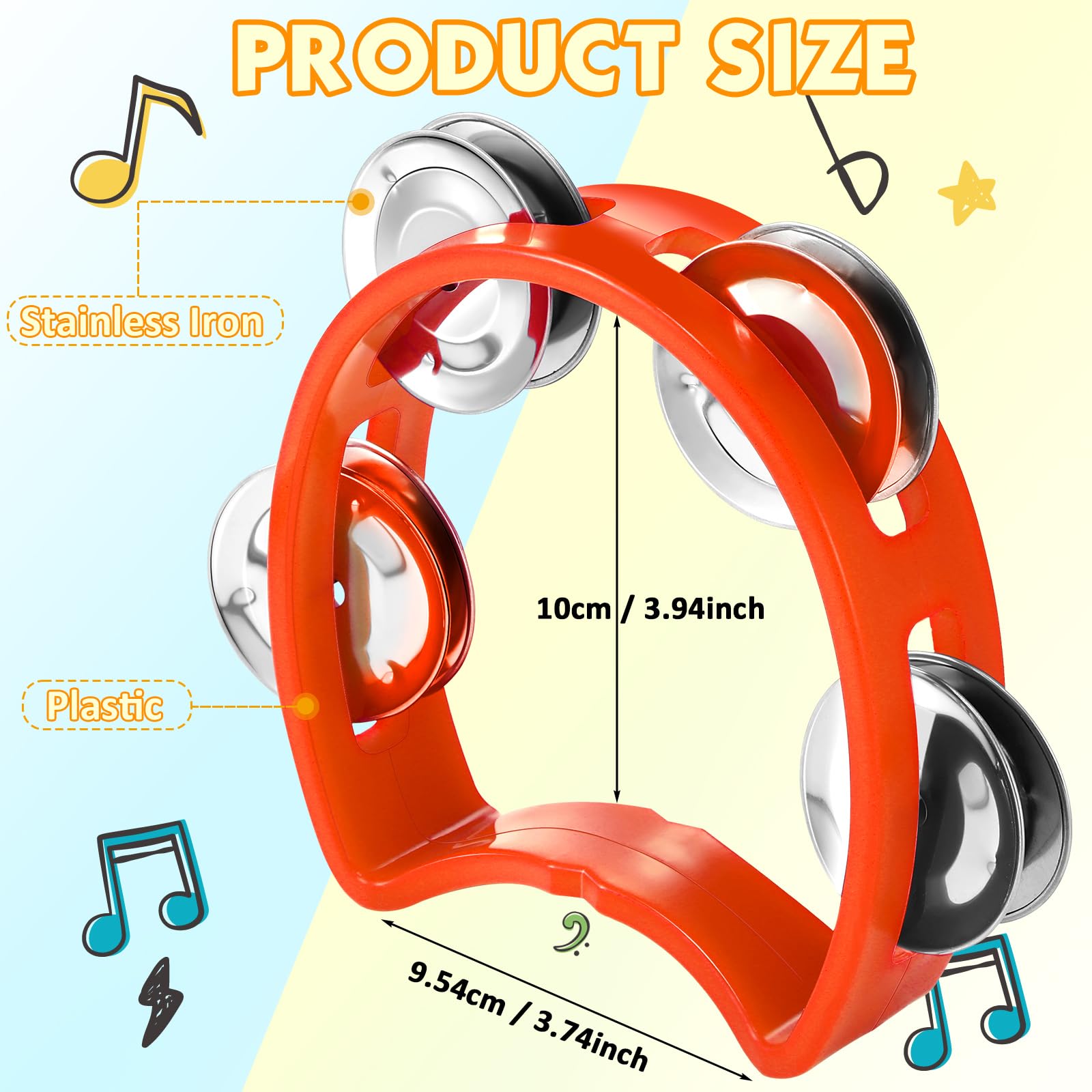 Boao 21 Pcs Tambourine Musical Instrument for Adults Plastic Percussion Tambourine 4 Bells ABS Musical Rhythm Instrument Hand Held Percussion Drum for Party Performance(Orange)