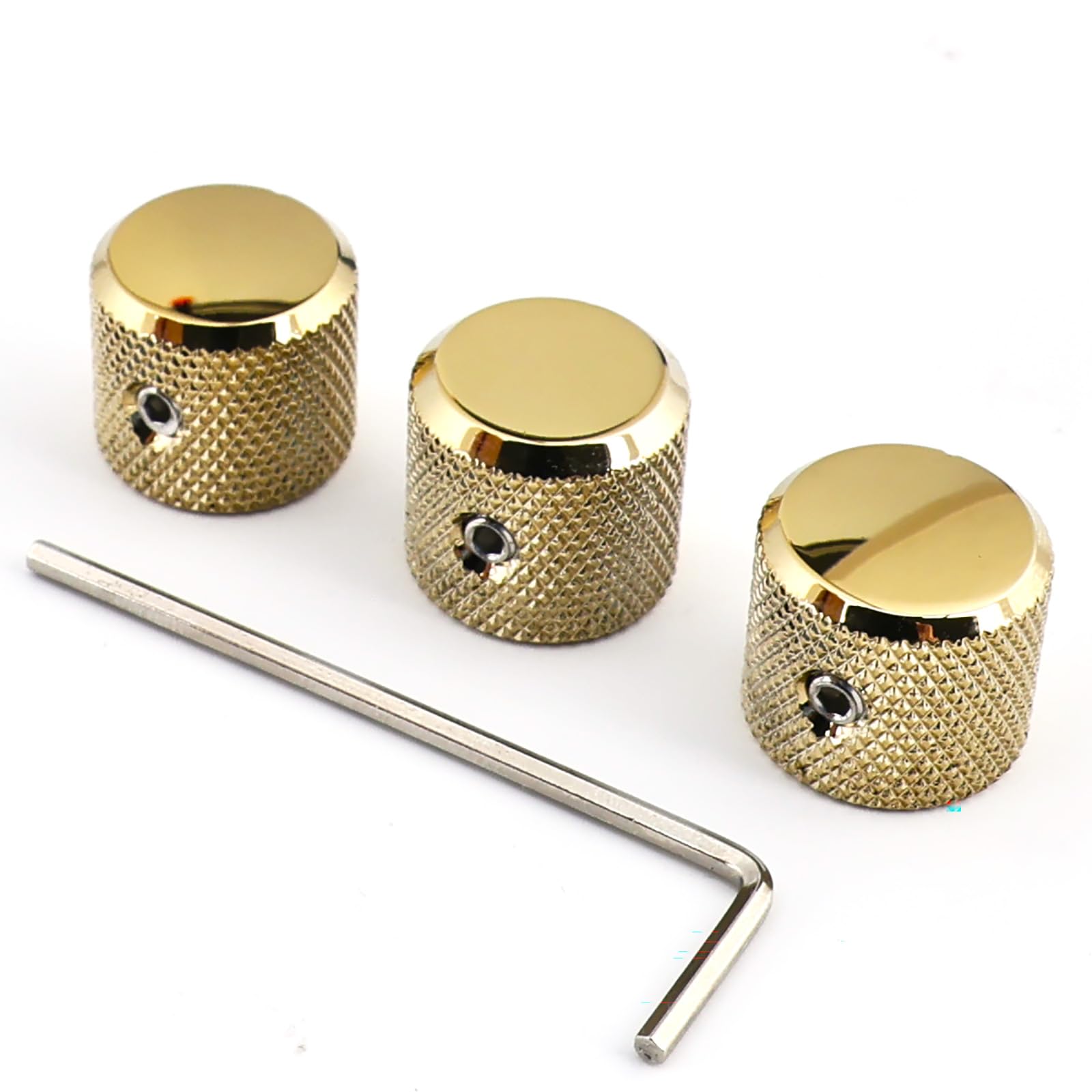 OVSAL 3Pcs Aluminum Alloy Electric Bass Guitar Knobs Speed Control 6.1mm(15/64″) Potentiometer Shaft Dome Metal Volume Tone Knobs for Electric Bass Guitar Replacement Parts (Gold)