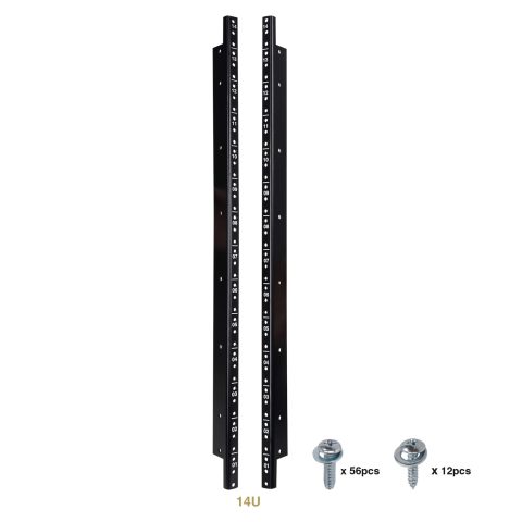 Sound Town 2-Pack 14U Steel Rack Rails, with Black Powder Coated Finish and Screws (ST-RR-14U)
