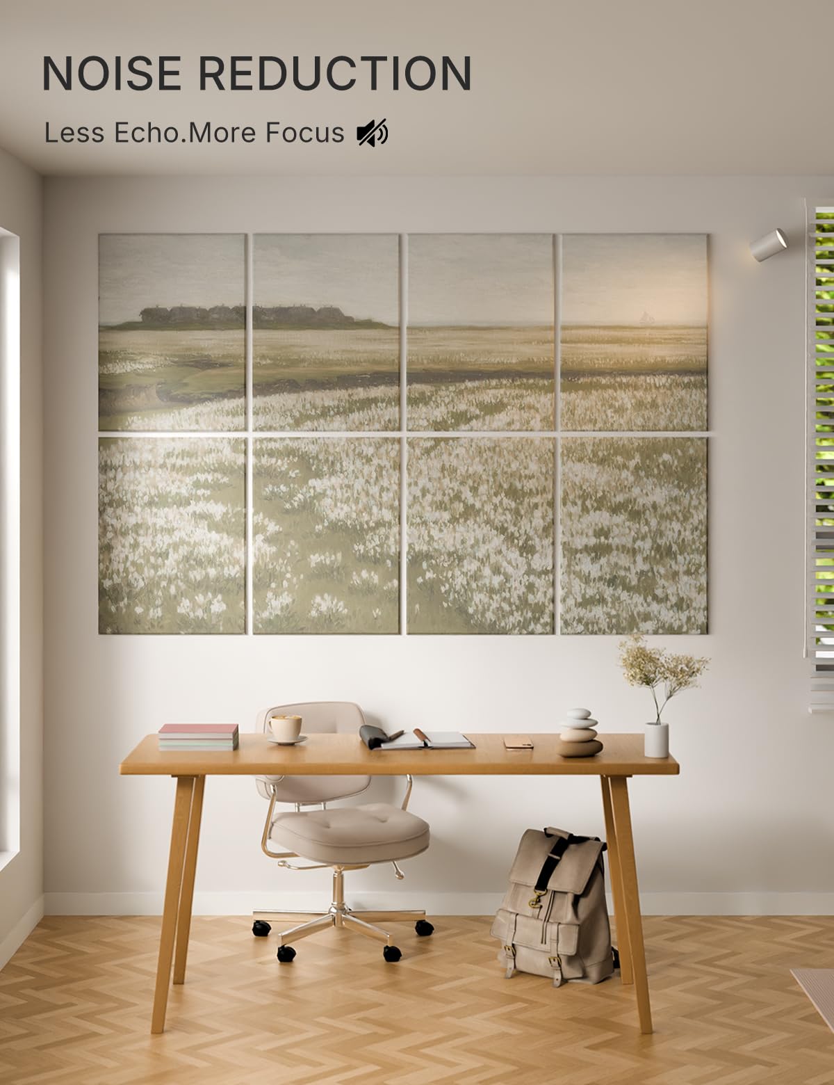 Wall Art Acoustic Panels,70”×47”Sound Absorbing Panels-8-Pack with 60 Adhesive Tabs, Panels for Living Room and Recording Studio, Offices-A Vast Summer Landscape