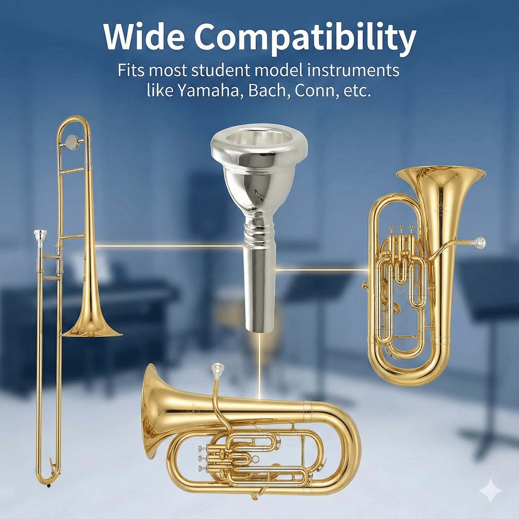 MoResolune 12C Trombone Mouthpiece, Silver Plated Small Shank