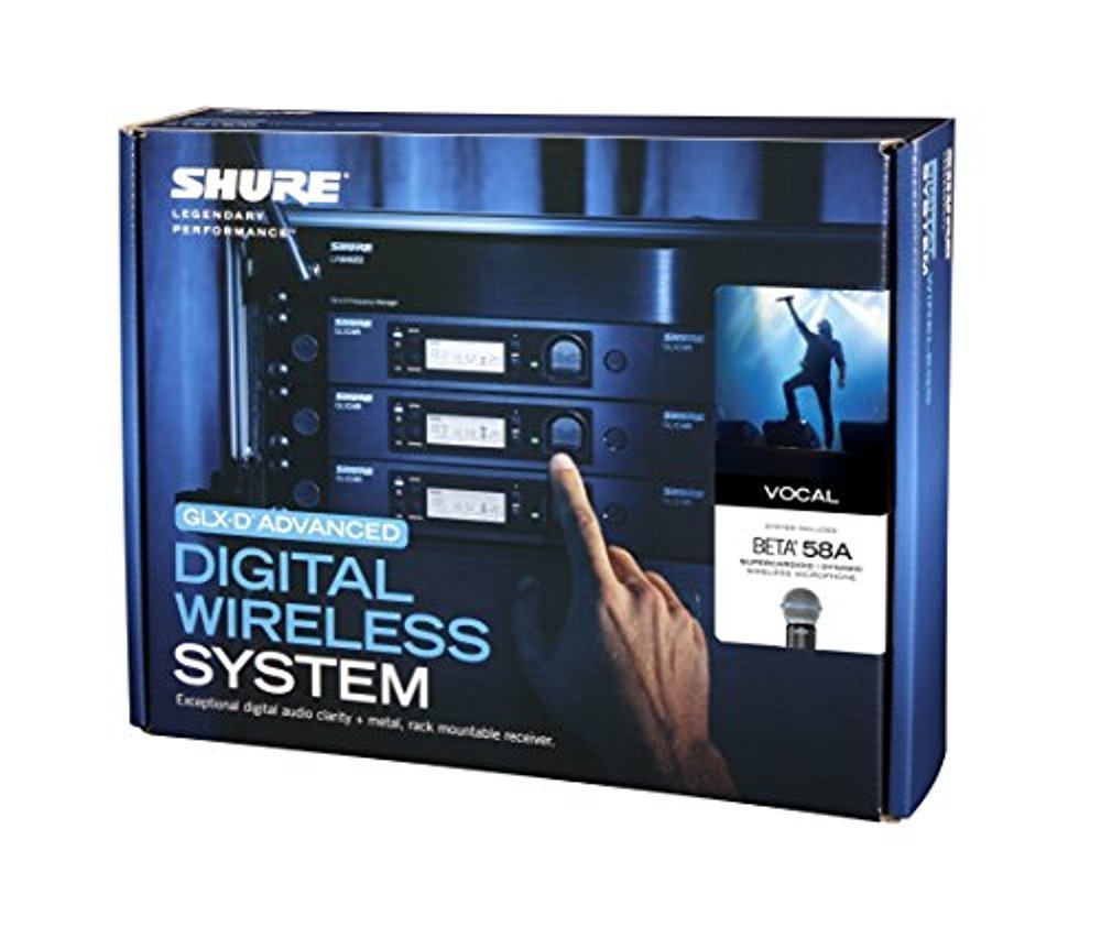 Shure GLXD24R/B58 Microphone System with GLXD4R Rack Mount Receiver and GLXD2 Handheld Transmitter with BETA58A Vocal Mic Capsule