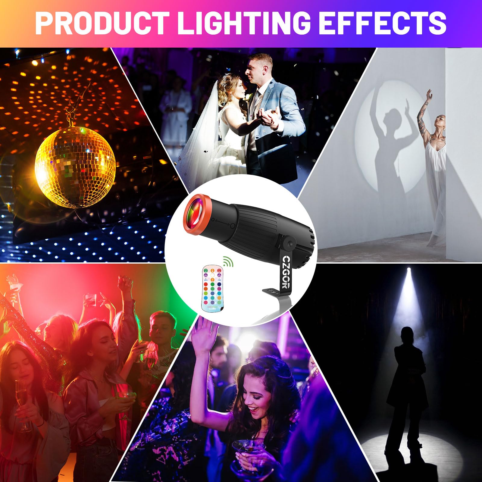 Czgor 18W Pinspot Light, RGBW Mirror Disco Ball Spotlight with Remote