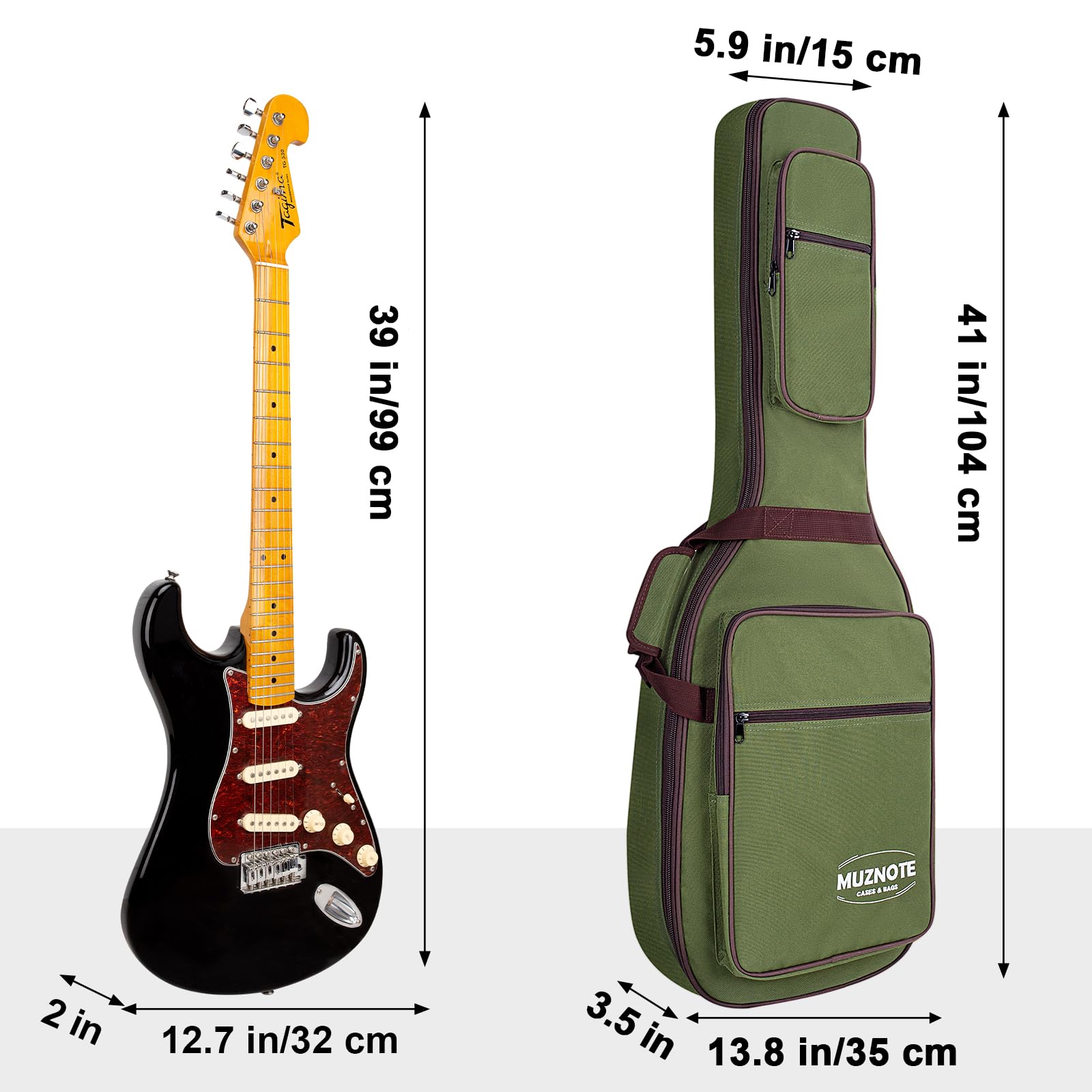 MUZNOTE Electric Guitar Bag Electric Guitar Case Reinforced 0.45 In Thick Sponge Soft Padded Guitar Case with 4 Pockets Electric Guitar Gig Bag, Neck Cradle,Back Hanger Loop for 39 Electric Guitars