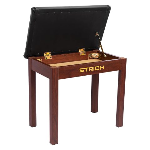 STRICH Piano Bench with Storage, Solid Wood Keyboard Bench Piano Bookcase Stool Chair Seat with Padded Cushion, Deep Brown