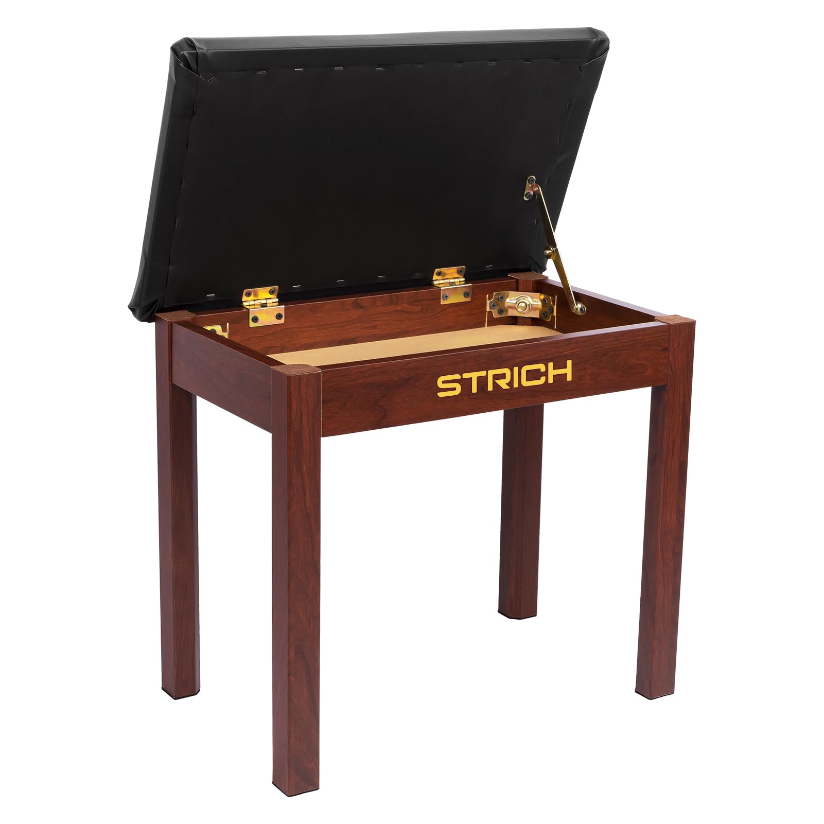 STRICH Piano Bench with Storage, Solid Wood Keyboard Bench Piano Bookcase Stool Chair Seat with Padded Cushion, Deep Brown