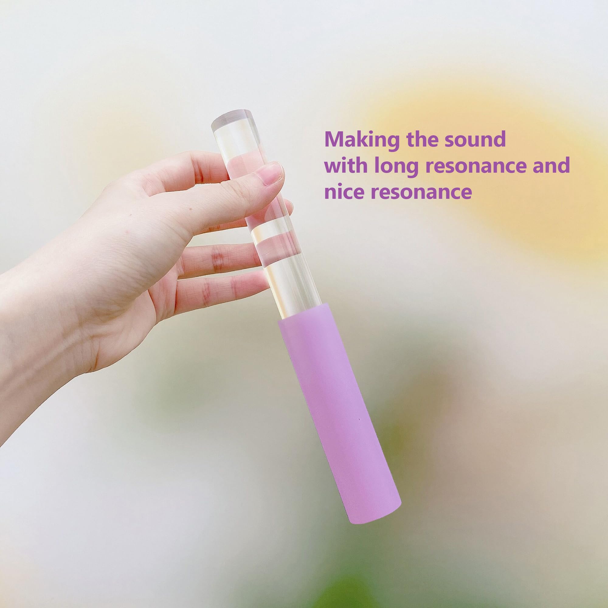 UPCEED Singing Bowl Mallet Clear Solid Acrylic Base Rubber Striker Mallet for Playing Quartz Crystal Singing Bowls with Bundle Pocket(Purple)