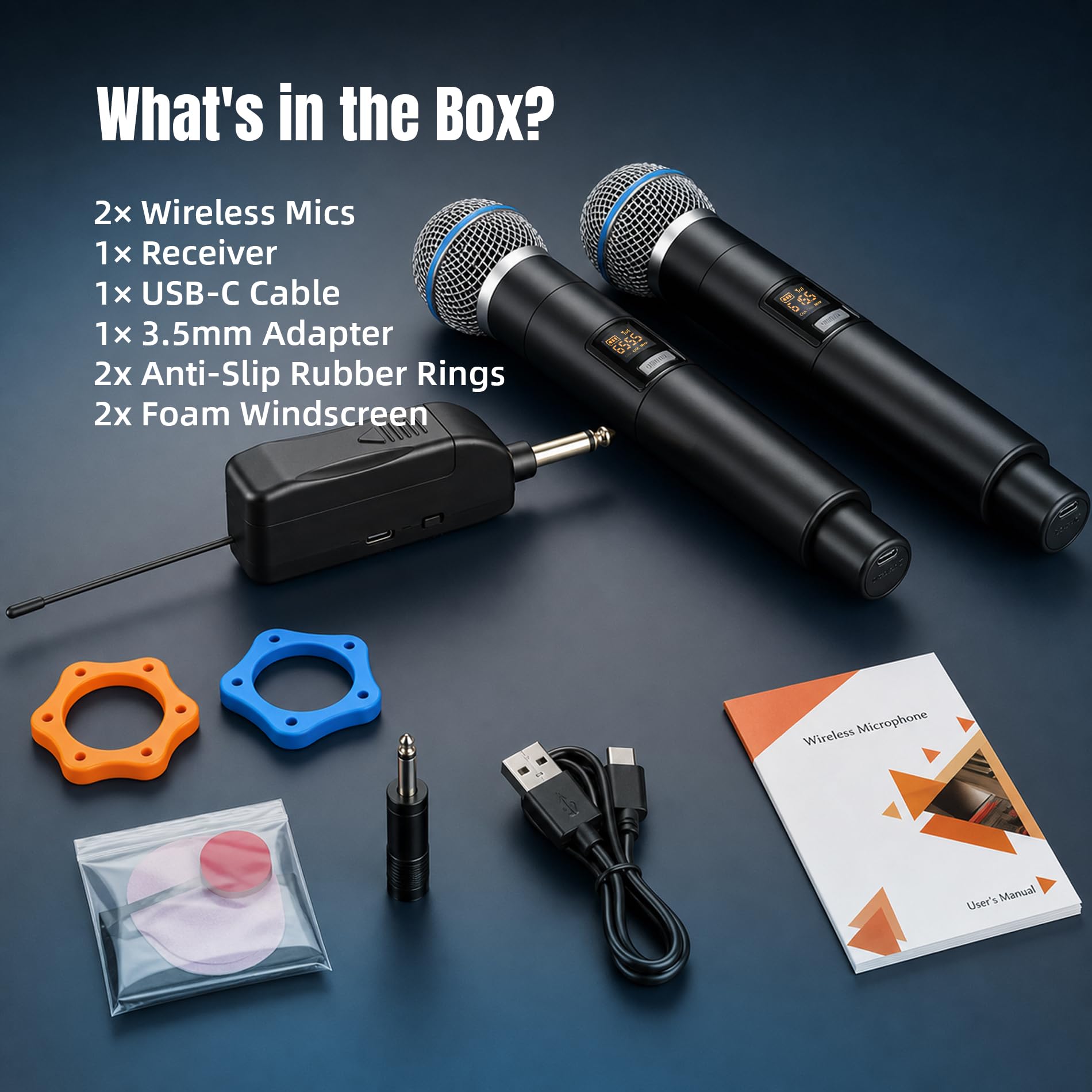 WONATU Handheld Wireless Microphones, 2.4G 500 ft Range