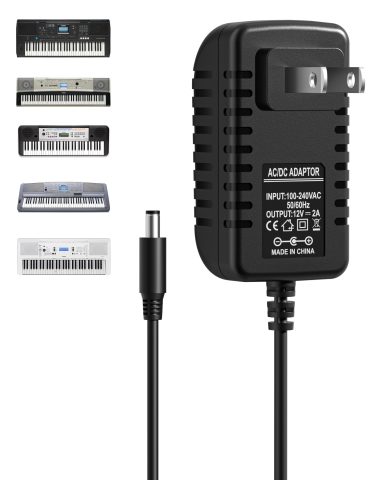 RENGOGA 12V 2A Power Supply for Yamaha Keyboard, AC Power Adapter Compatible with Yamaha PSR, YPG, YPT, DGX, DD, EZ, P Series, Replacement PA-130 PA-150 DC Connector 5.5 x 2.1mm AC Adapter 6Ft Cord