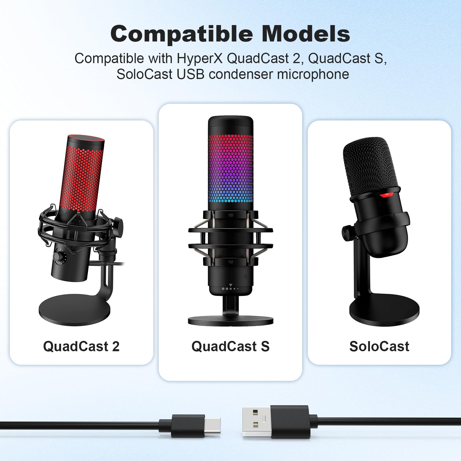 Arzweyk USB Type C Data Charging Cable Cord Compatible with HyperX QuadCast 2, SoloCast, QuadCast S USB Condenser Gaming Microphone, TONOR TC30,Elgato Wave 3 Mic 10Ft
