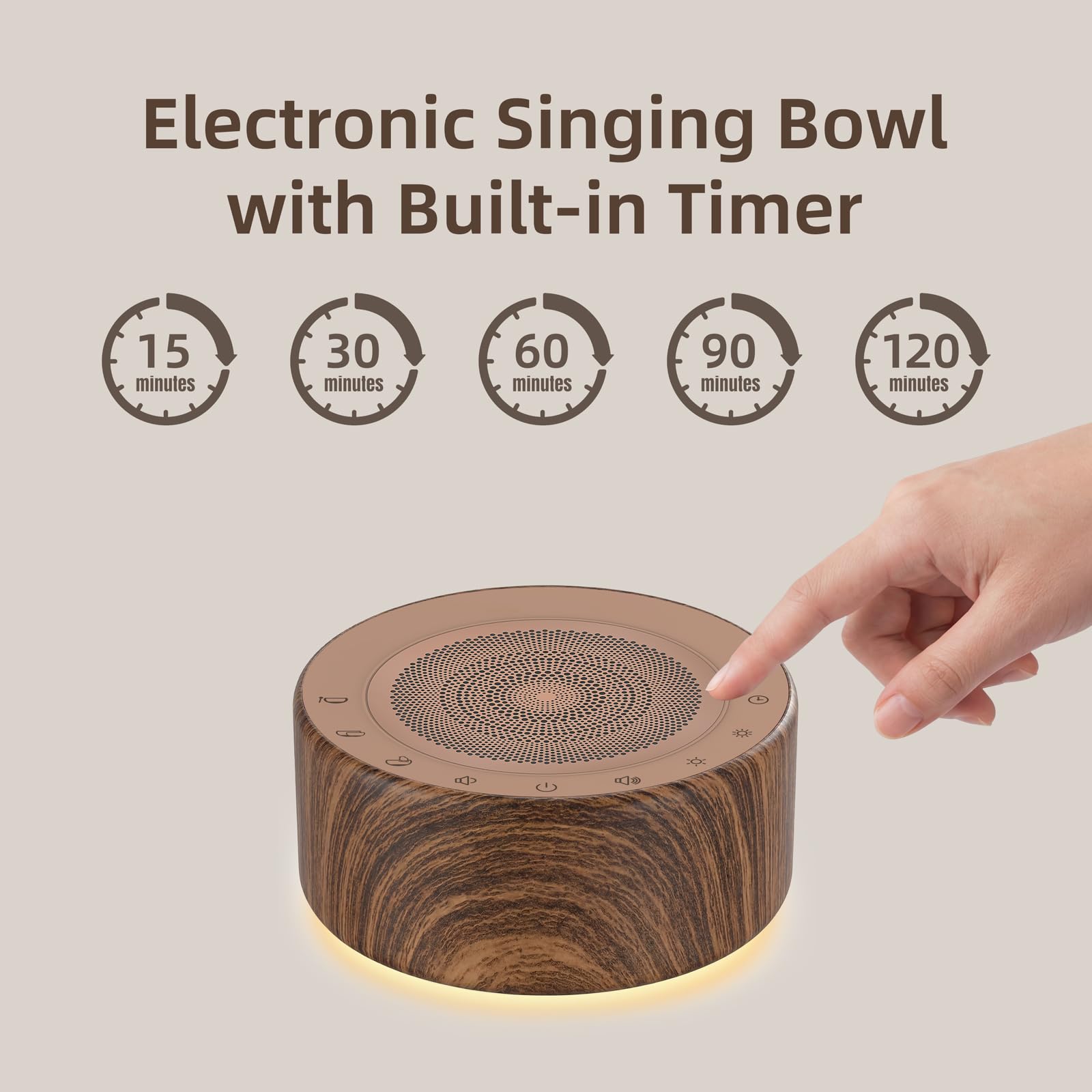 Tibetan Meditation Singing Bowl Sound Machine, 11 Authentic Singing Bowl & Relaxing Sounds, Premium Wood-Style Design, 7-Color Night Light, Timer & Memory, for Meditation, Yoga, Sleep & Mindfulness